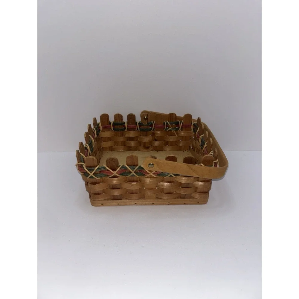 Primitive Vintage Hand Woven Oak Slat Sm Gathering Basket Berry